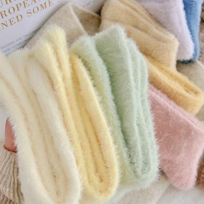 Autumn and Winter Solid Color Mink Velvet Mid-tube Socks Plus Velvet Thick Warm Plush Socks