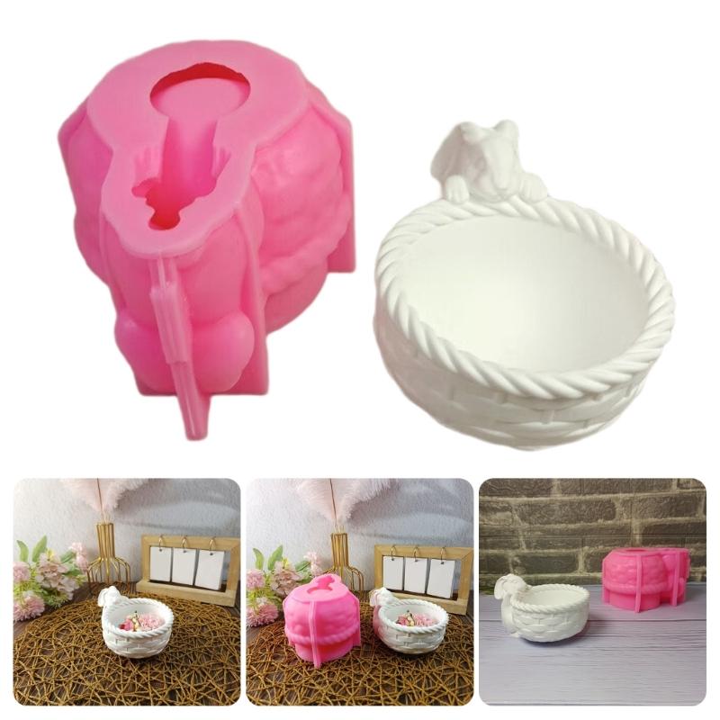 Bunnies Basket Shape Resin Silicone Molds for Candle Chocolate Candy Basket Jewelry Case Cement Gypsum Silicone Molds