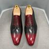 Luxury Brand Men Genuine Cow Leather Oxford Shoes Pointed Toe Red/Black Formal Dress Shoes Lace-Up Office Wedding Shoes for Men