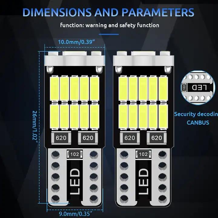 2Pcs T10 W5W 194 501 Led Canbus No Error Car Interior Light T10 26 SMD 4014 Chip Pure White Instrument Lights Bulb Signal Lamp
