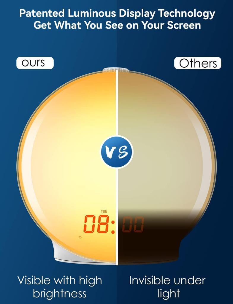 Sonnenaufgangs- & Sonnenuntergangssimulations-Wecker mit FM-Radio und buntem Nachtlicht für Kinder.