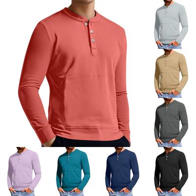 Herren Casual Knopfleiste Sweatshirt Farbe Langarmshirt Pullover