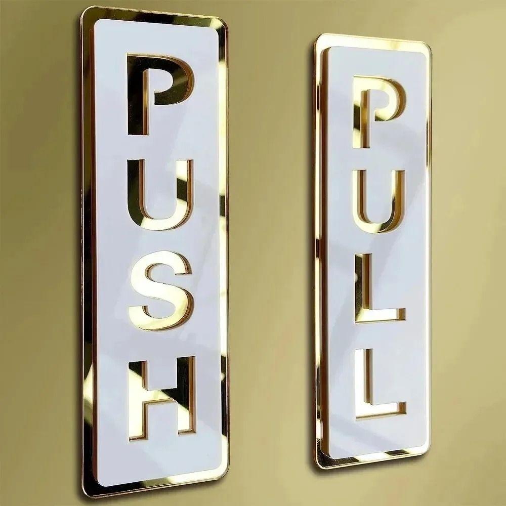 2Pcs 3D Sliding Door Logo Acrylic Restaurant Pull Stickers Push Pull Door Sign Home Decoration