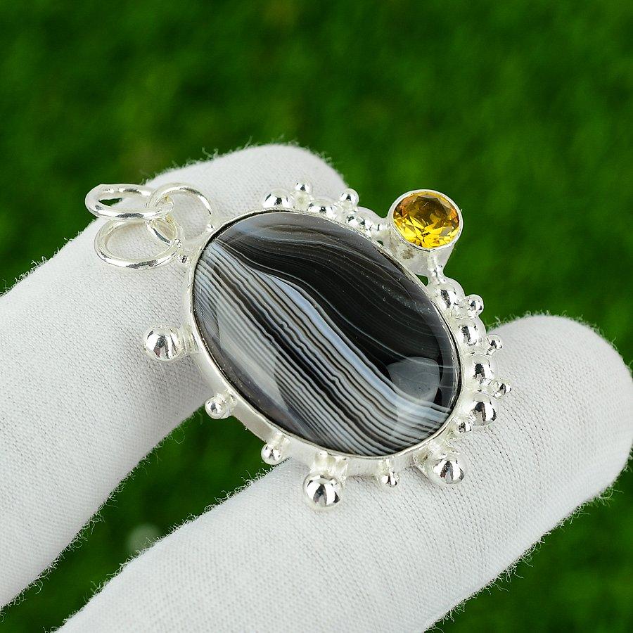 Natural Botswana Agate Gemstone Jewelry 925 Sterling Silver Pendant For Women