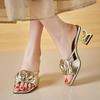 Women Shoes 2025 New Summer Fashion Flowers Black Beige Gold Dress Party Wedding Female Sandals  Big Size