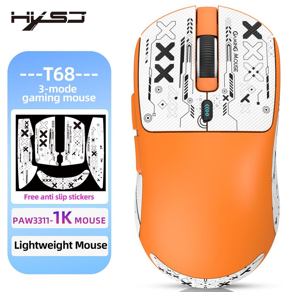 T68 Three-Mode Lightweight Gaming Mouse, 7-Button Programmable, TTC Micro-Switch, 12000 DPI.