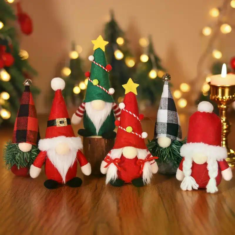 Christmas Festival Faceless Dwarf Doll Ornaments Red Grey And Green Dolls Window Decoration Props