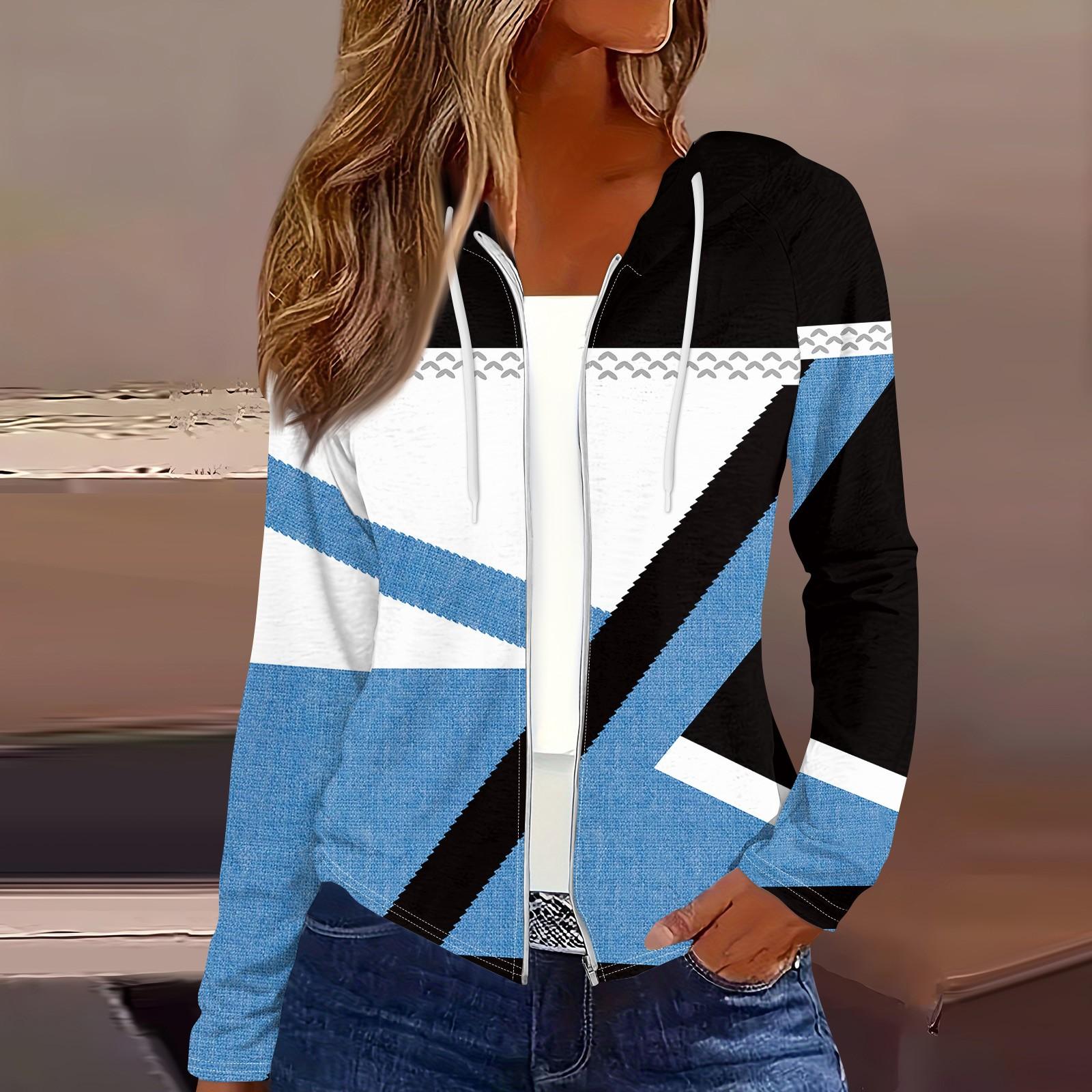 

Женская мода повседневная застежка-молния с капюшоном и принтом с длинным рукавом толстовки пальто XXL