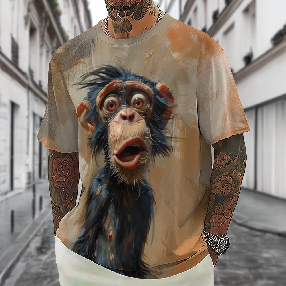 Summer Men's Short Sleeve T-shirt Monkey 3D Print Loose Fit T-shirt for Men Stylish Men T-Shirts