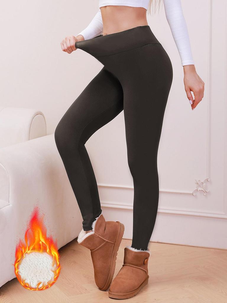 Women's Plus Size Lambswool Leggings - High Waist, Velvet-Lined, Abdomen Control, Warm for Autumn/Winter.