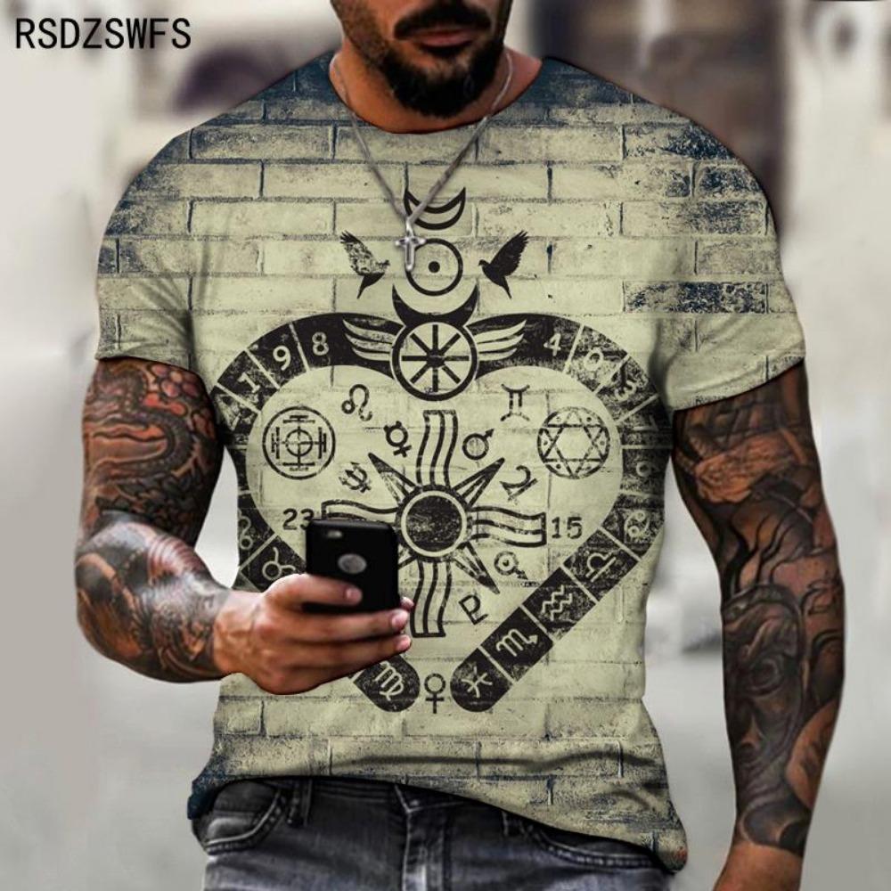 2021 Neues Herren Sommer 3D-gedrucktes Kompass T-Shirt Hip-Hop Stil Übergröße T-Shirt Kreuz-Stil Kurzarm Kleidung XXS-5XL