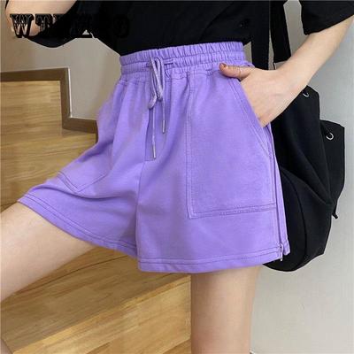Lockere Damen-Freizeithose in Übergröße mit Reißverschluss und weitem Bein, Sport-Shorts für Studenten, elastische Taille, praktische große Tasche, fürs Fitnessstudio