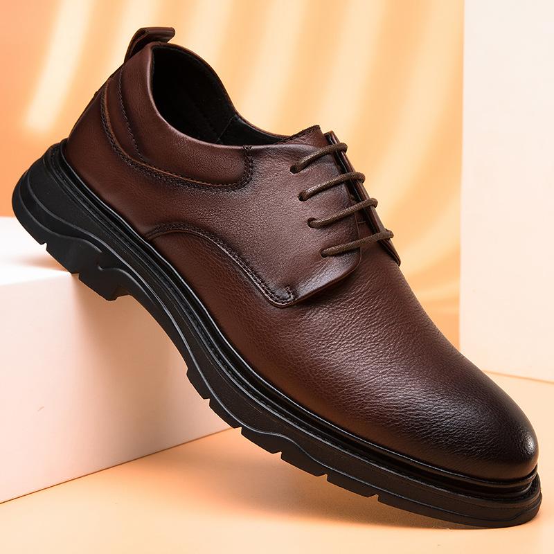 Quelle Erste Schicht Rindsleder Grün Business Casual Spitzschuh Weiche Sohle Niedriger Absatz Leicht Handgefertigt Schwarz Herren Lederschuhe