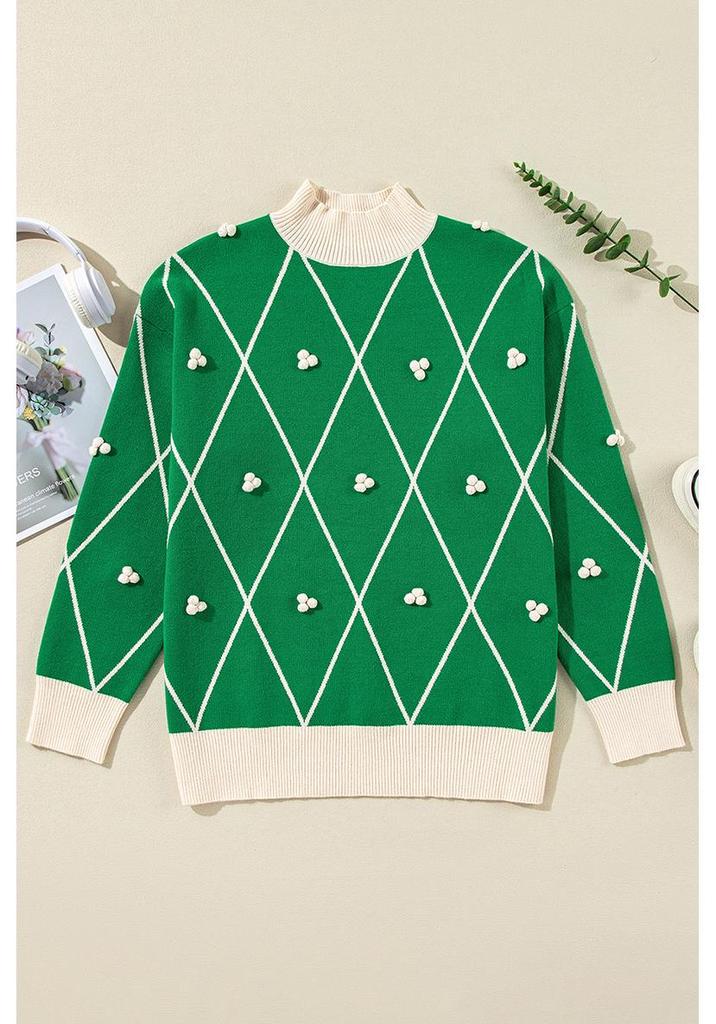 2025 Autumn Women's High Neck Color Block Knit Sweater