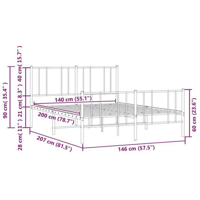 VidaXL Metal Bed Frame with Headboard-Footboard Black 140x200 Cm 352499