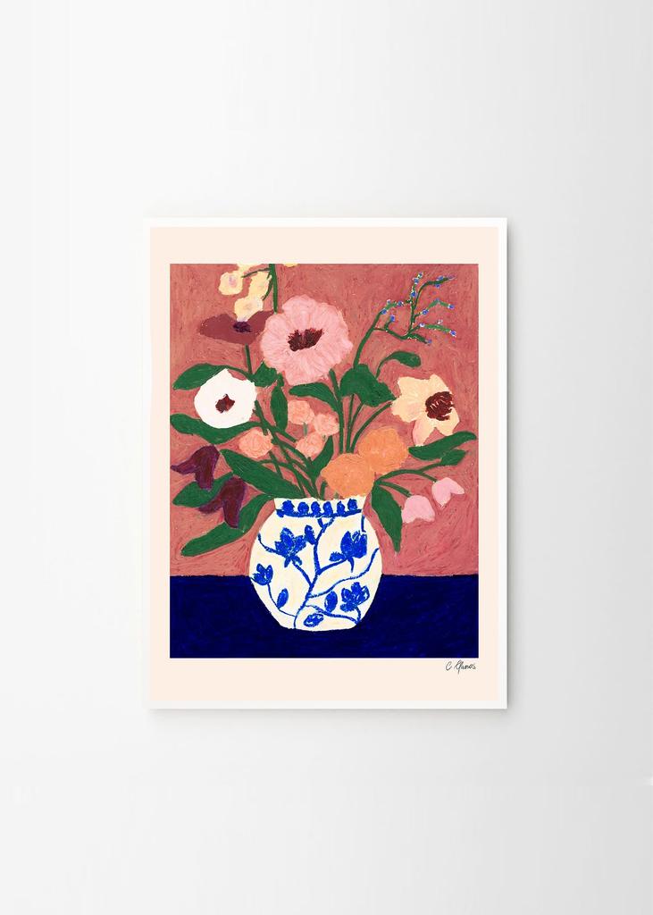 THE POSTER CLUB Poster Club Flowers on Blue Table Carla Llanos 30×40cm