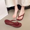 Red Pinch-on Flip-flops Fairy Shoes Outer Wear 2025 Summer New Temperament Sandals French High-heeled Sandals