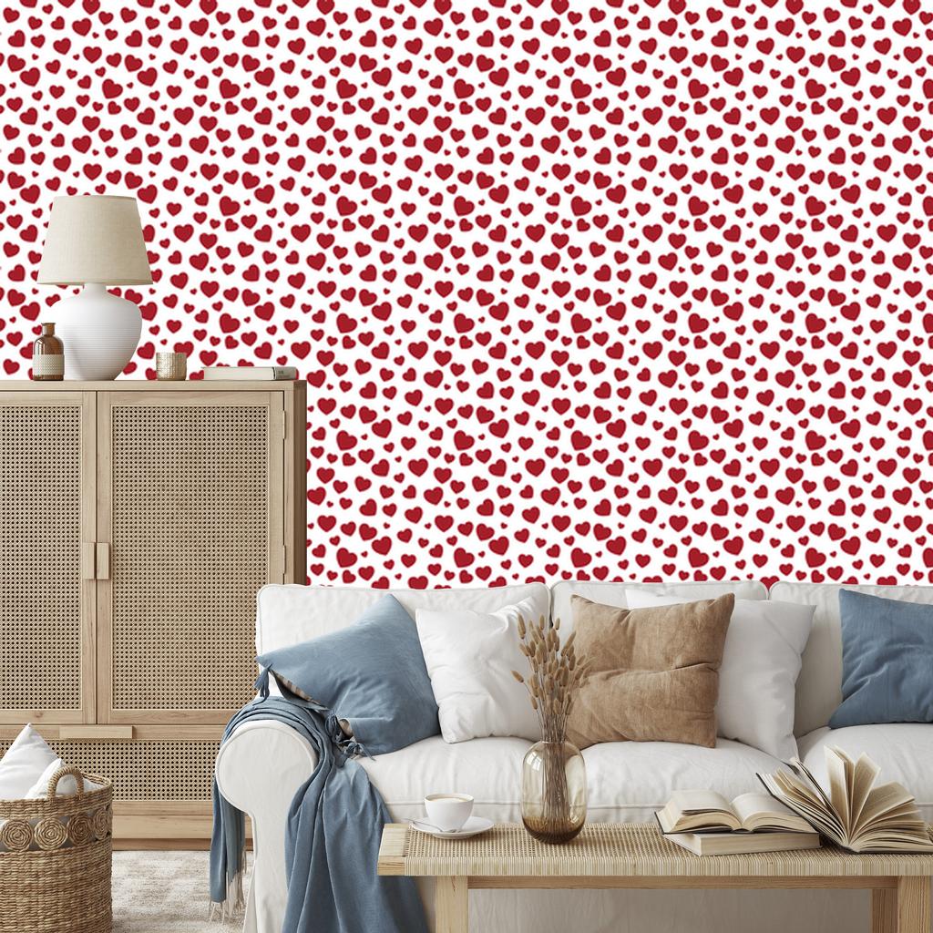 Hearts Wallpaper White, Red and Coral 50x1000