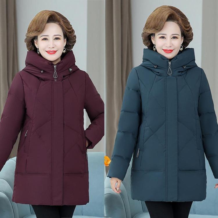 Nova Moda Inverno Jaqueta de Penas Mãe Feminina Comprimento Médio Jaqueta Espessa para Mulheres de Meia-idade e Idosas