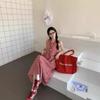 Women's Sweet & Spicy Red Plaid Sleeveless Tank Dress - Spring 2025 Collection, Loose Fit, Single-Breasted, Long Lazy Style