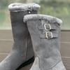 Women Winter Shoes 2024 New Chunky Heel Mid-calf Plush Snow Boots Fashion Female Warm Chelsea High Fur Boot Botas Mujer Invierno