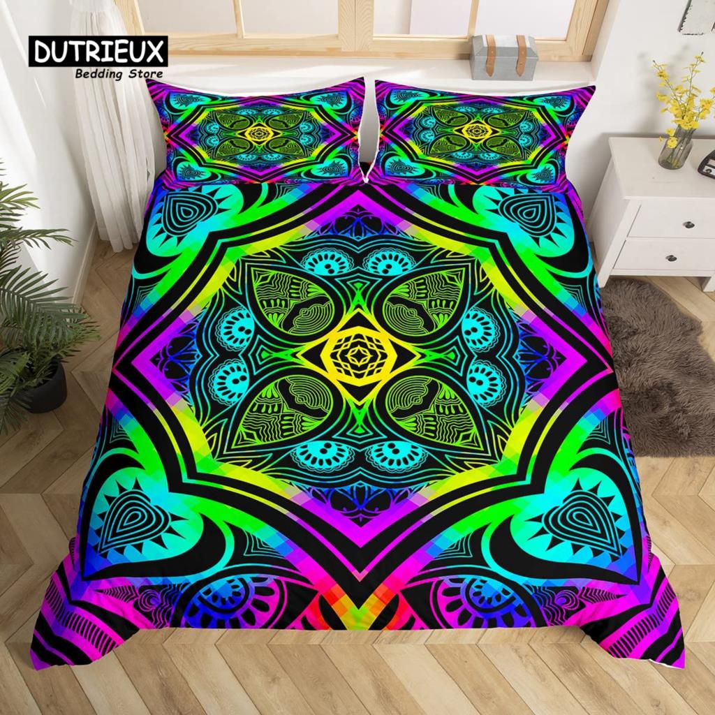 Bohemian Mandala Bettwäsche-Set, 3-teiliges Bettwäsche-Set, Weiche Bequeme Atmungsaktive Bettbezüge, Für Schlafzimmer Gästezimmer Dekor