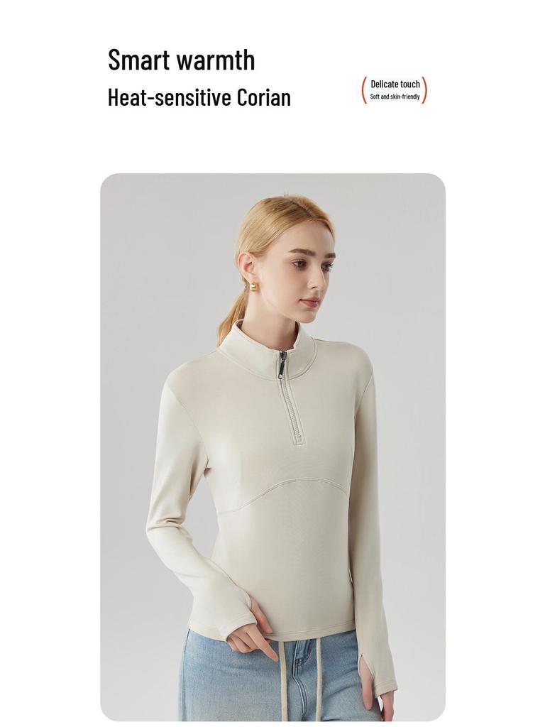 Women's Slimming Canary Half-Zip Long-Sleeve Sweatshirt: Skin-Friendly & Warm Winter Top