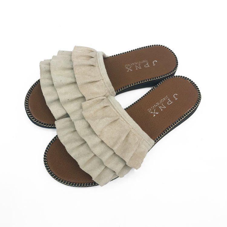 

Оригинальные крутые тапочки женские для улицы 2018 лето новые на плоском каблуке сто, с кружевными тапочками на перемычке 40 бежевый