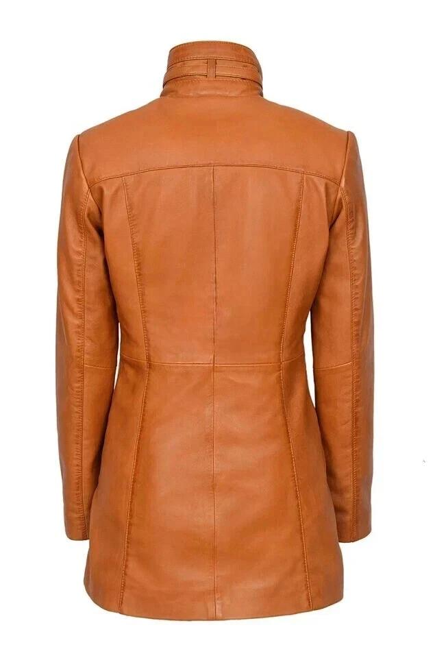 Lambskin Genuine Stylish Casual Fit Soft Women Trench Coat Stylish Tan Handmade Leather Lambskin Genuine Designer Soft