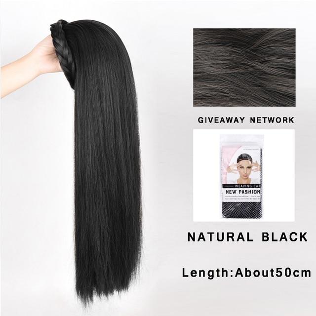 Synthetic Long Wavy Headband Wig Black Brown Women's With Twist Braid Hairband Accessories Natural Half Wig