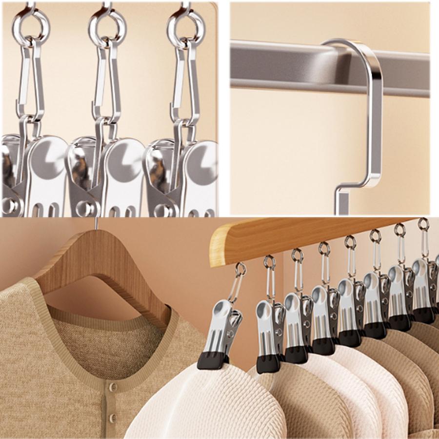 1PCS Solid Wooden Trouser Clip Home Closet Stainless Hat Skirt Storage Rotatable Multi-Clip Student Dormitory Storage Clip