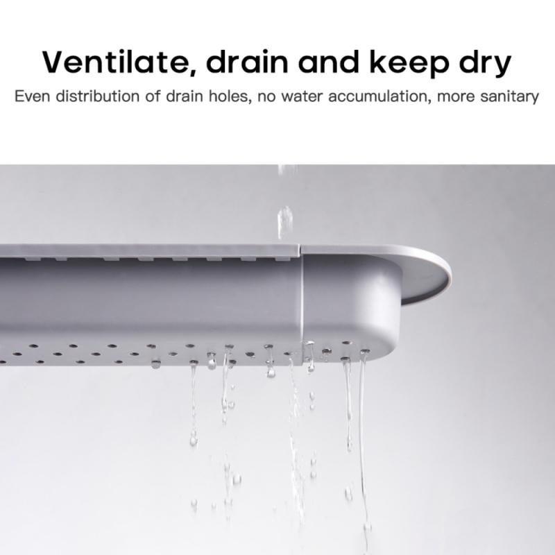 Kitchen Telescopic Sink Drain Rack Sink Dish Towels Soap Sponge Storage Basket