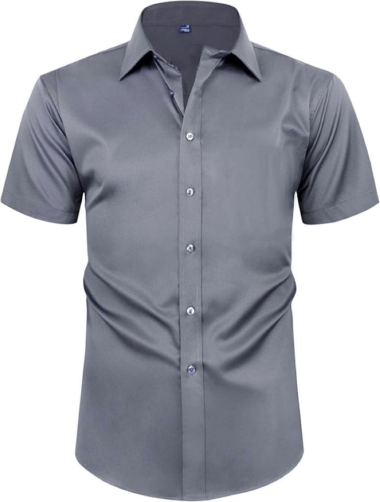 Men's Slim Fit Short Sleeve Non-Iron Stretch Business Shirt