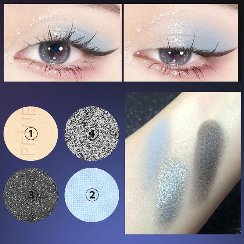 4 barvy Punk Smokey Matte Glitter Eyeshadow Dlouhotrvající třpytivé oční stíny Paletka make-upu Cool Toned Black Blue Eye Pigment