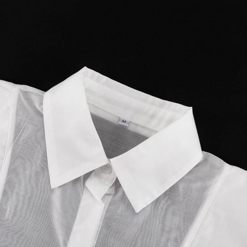 See Through Lapel Women Shirt Long Sleeve Single Breasted Lady Shirts 2026 Fashion Solid Color Lace Up Spring Summer Female Blouse