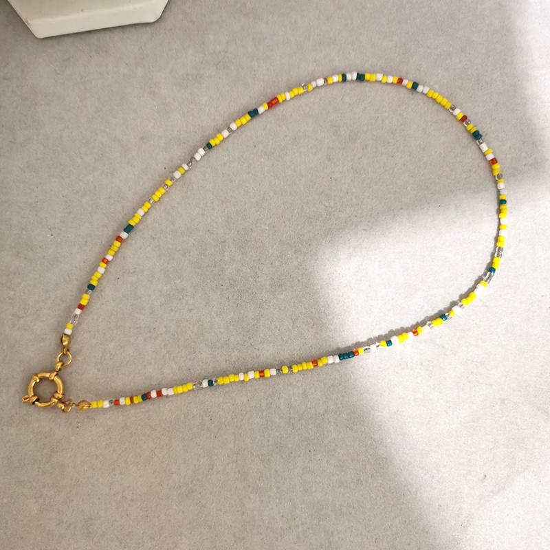 Imitation Pearl Necklace Women Choker Seed Beads Rainbow Stainless Steel Clasp Sailor Buckle Base Chain Gold Color Boho
