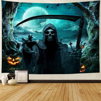Boho Wicked Magic Castle Ghost Wall Rug Decor Devil Bedspread Cushion Halloween Pumpkin Lantern Wall Tapestry Tapiz