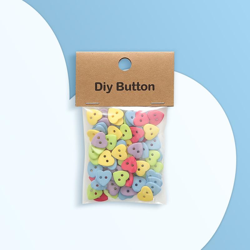 Heart Shaped Buttons Colorful DIY flower love resin button, children's handmade decorative button, clothing double eye button