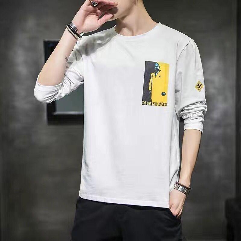 Men T Shirt Solid Color O-neck Long Sleeve Streetwear Casual Men Clothing Korean Style Fashion Tee Tops M-4XL