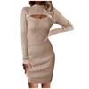 Women's Autumn And Winter Sexy Solid Color Long Sleeve Tight Button Hollow Pullover Knit Sweater Dress