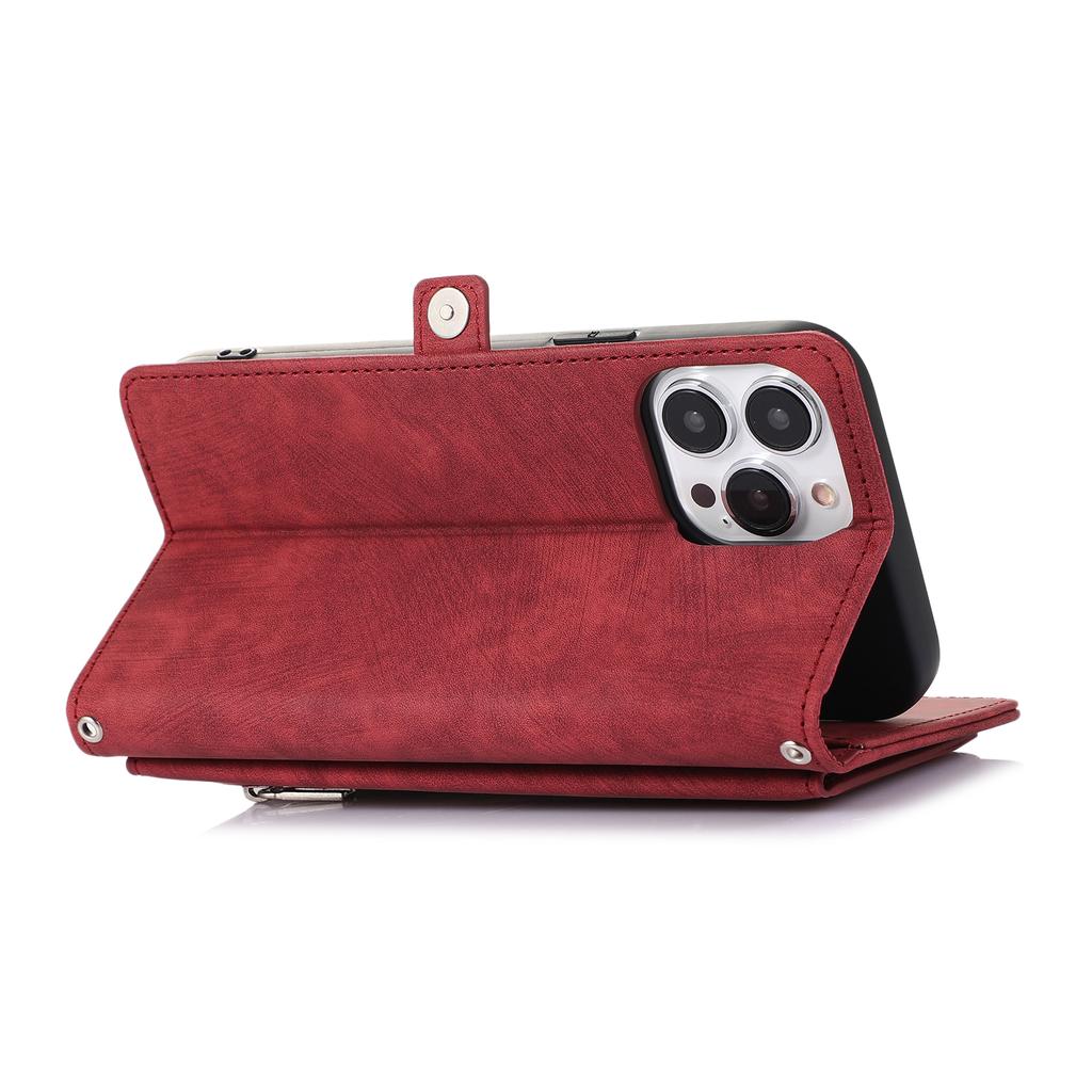 9 Karten Flip Retro Reißverschluss Leder Crossbody Portemonnaie Hülle für iPhone 15 14 13 12 11 Pro Max XS MAX XR /Samsung S23 S22 S21 S20 Ultra Plus A14 A13 A54 A53