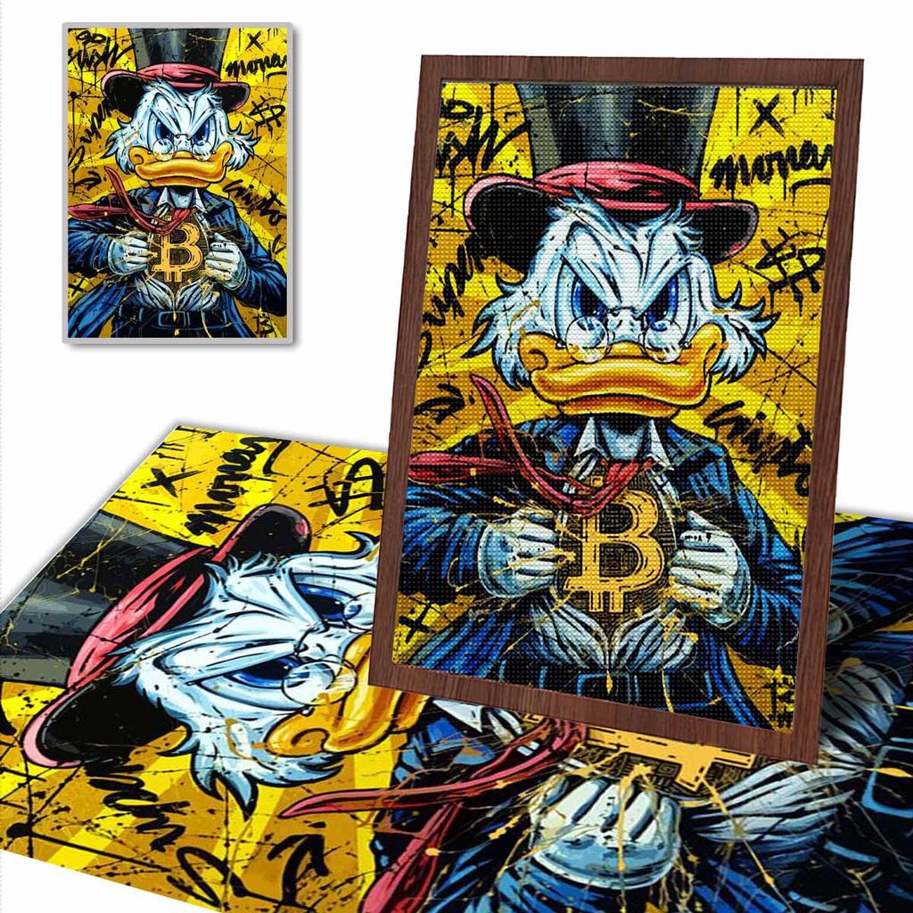 5D DIY Diamond Art Painting Kits for Adults, Rich Donald Duck Full Round Crystal Diamond Kits for Beginner for Home Wall Decorate