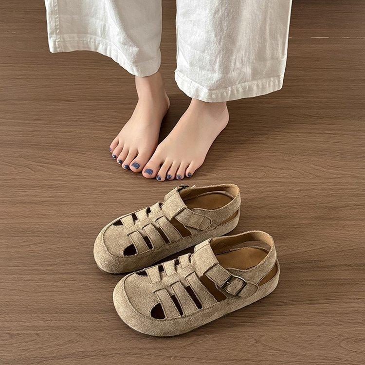 Soft Leather Version~ Baotou Retro Boken Shoes Women's Shoes Woven Pig Cage Shoes Sandals 2025 Spring New Casual Single Shoes