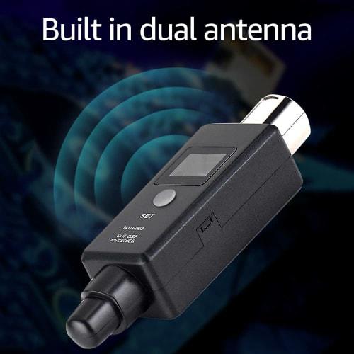 Microphone System, 1 Pair Transmitter & Receiver for Dynamic/Condenser Microphones, Black