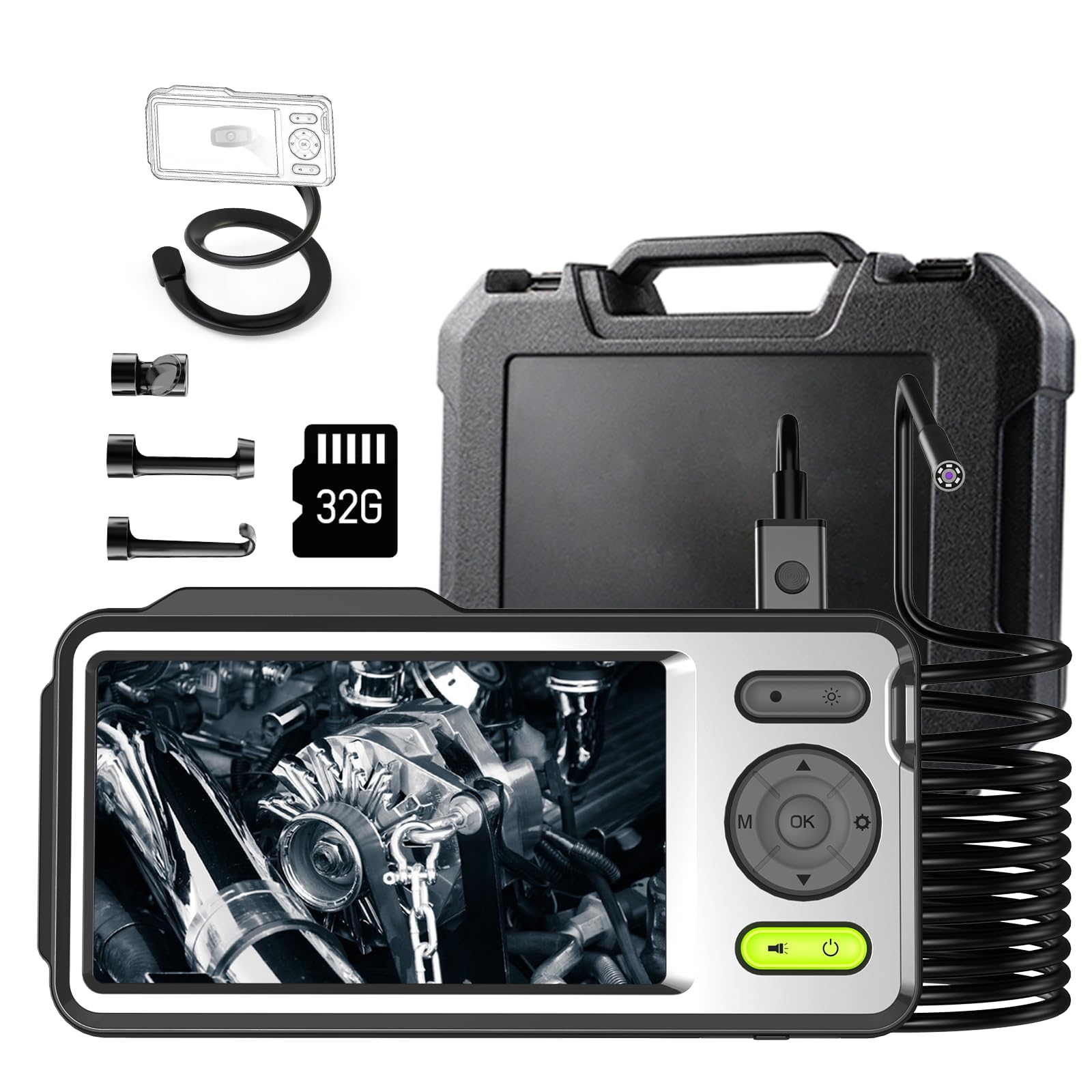 

AMTORIN Fiberscope Camera, 5 Inch IPS Display, Snake Camera, Construction Endoscope Camera, Diameter 5mm, Length 10m, Dual Fiberscope, Endoscope with