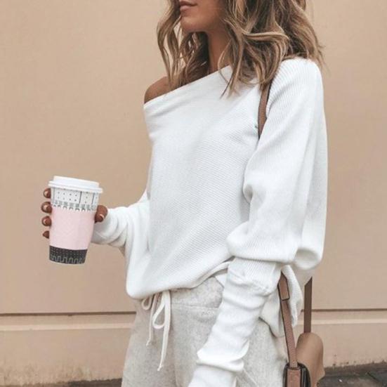Women Sweater Off Shoulder Raglan Sleeve Pullover Knitted All Match One Shoulder Top for Daily Wear