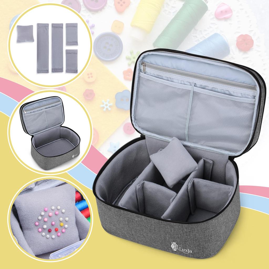 Luxja Nähkoffer, Nähbox, Großes Fassungsvermögen (Nur Tasche), Nähzubehör-Aufbewahrung, Nähkästchen, Grau