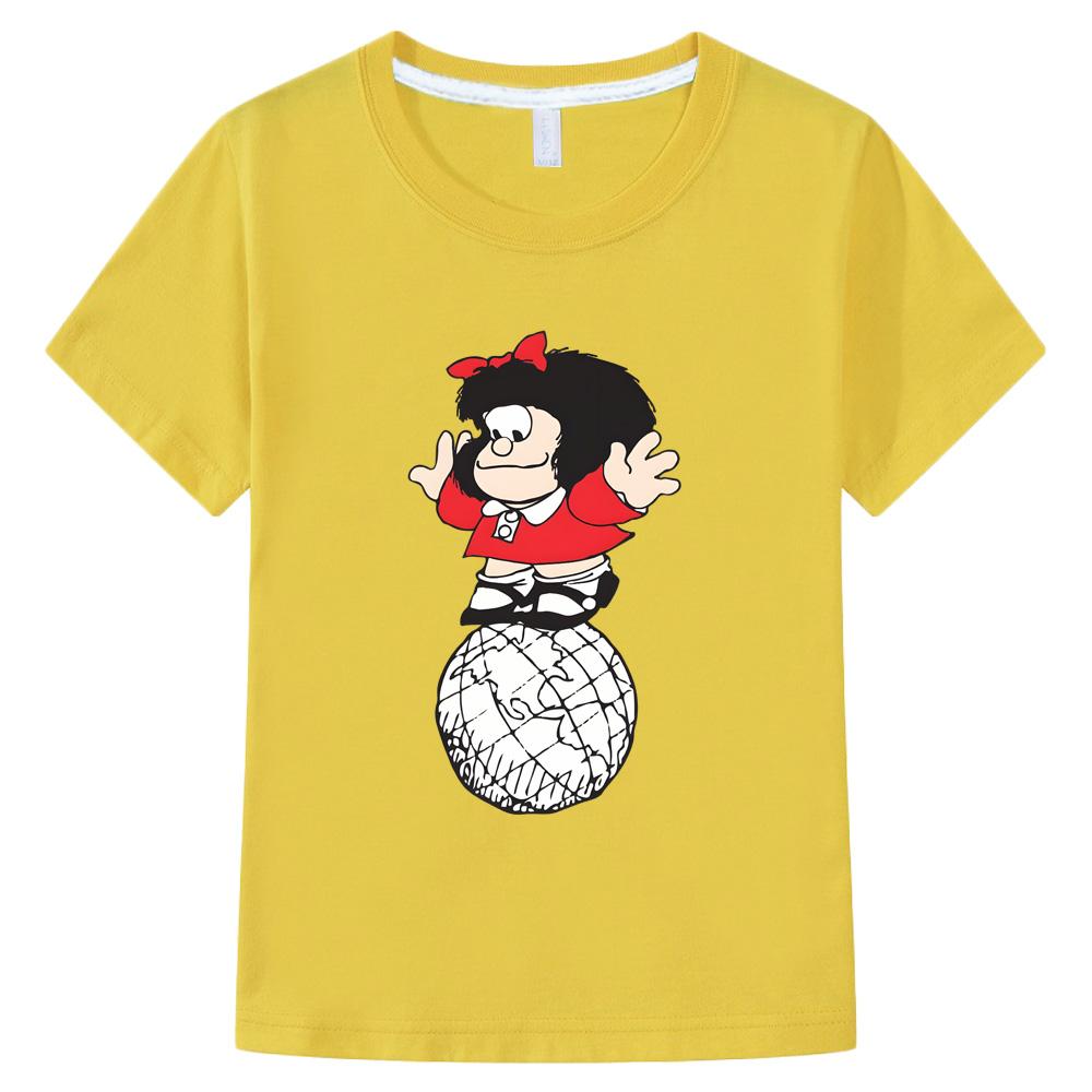 Summer new style 100% Cotton T-shirt Mafalda Comic Boy Cartoon Print Tops Kids Clothes Girls One Piece Print Anime O-neck Tees Cute T-shirt