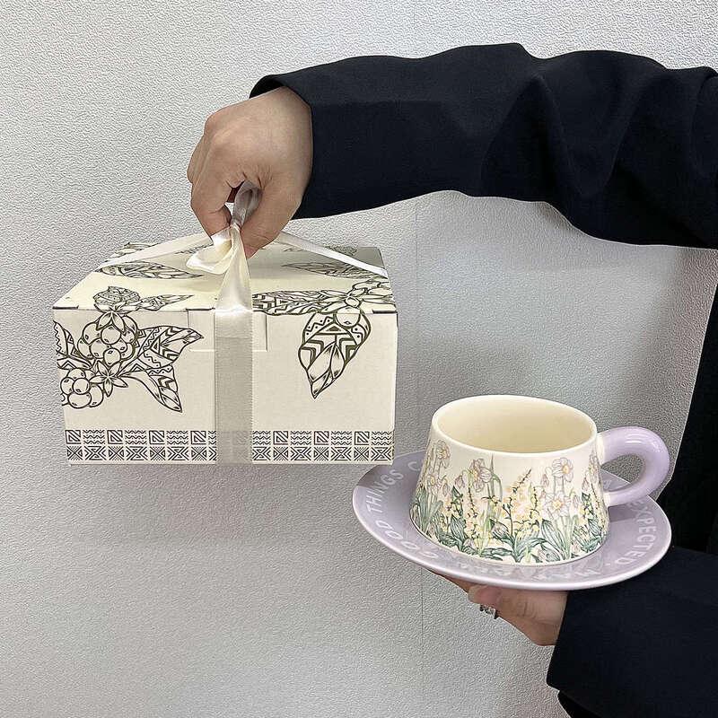 OLOEY Oil Painting Wind Chime Flower Ceramic Latte Cup