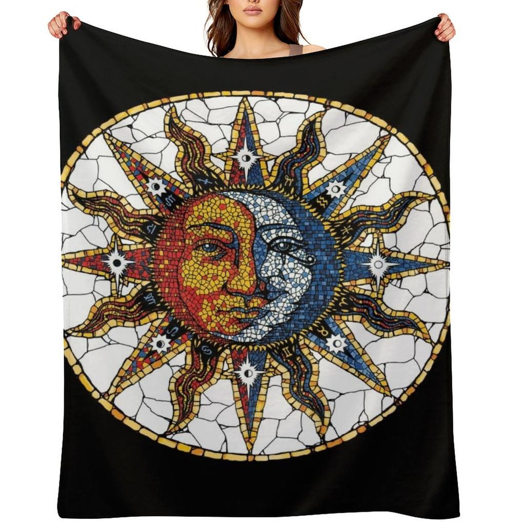 Celestial Mosaic Sun and Moon COASTER Throw Blanket Decorative Beds Warm Custom Shaggy Blankets